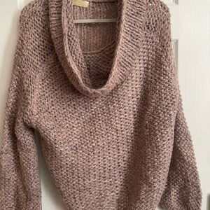 Cozy Knit Cowl Neck Sweater - Brown